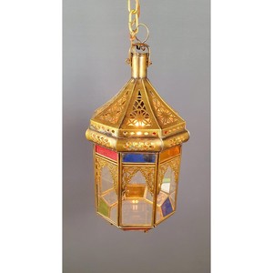 New Arrival Hexagon <b>Brass</b> <b>Lantern</b> with Colored Glass Panels for Home Decoration Durable Finish - Product Image 2