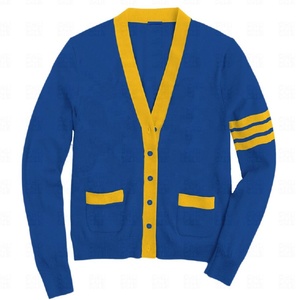 Suéter cárdigan de punto personalizado al por mayor para mujeres de hermandades universitarias, color azul sólido, cuello en V, OEM, estilo casual, cárdigan estilo universitario. - Product Image 6