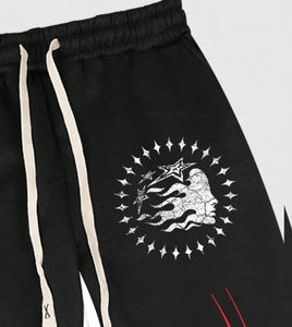 Pantalones Deportivos Anchos para Hombre, Estilo Y2K, Color Negro, con Estampado de Estrellas y Llamas Blancas, Estilo Hip Hop, Casuales, 100% Algodón - Product Image 4