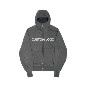 Sweat-shirt à capuche personnalisé en gros, style streetwear oversize, avec fermeture éclair et cache-visage, unisexe, 100% coton - Product Image 1