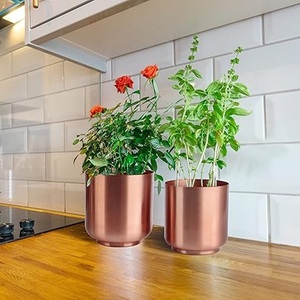 Maceta Metálica Color Oro Rosa con Orificio de Drenaje, Maceta Contemporánea para Plantas de Interior, Decoración para Hogar, Cafetería y Espacio de Trabajo - Product Image 1