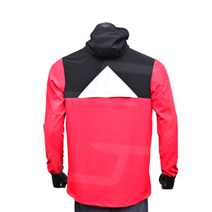 Veste de sport pour homme, coupe-vent, à blocs de couleur rouge et noir, avec fermeture éclair quart de tour, coupe régulière, en polyester, pour l'automne - Product Image 2