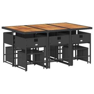 Ensemble de salle à manger de jardin noir et marron, 6 places, résistant aux intempéries, mobilier d'extérieur au design contemporain, plateau en bois massif, structure en métal - Product Image 4