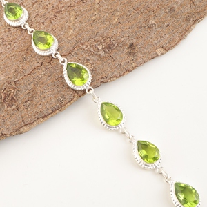 Pulseras de moda de plata de ley 925 con peridoto y engaste de bisel, diseño de eslabones en forma de pera, hechas a mano en latón para mujer - Product Image 3