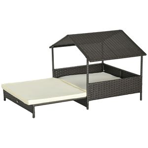Cuccia per Cani da Esterno Estensibile in Vimini Bianco Crema con Tetto Impermeabile, Cuscino Morbido Sfoderabile e Lavabile per Cani di Piccola e Media Taglia - Product Image 1