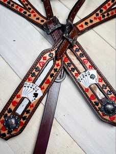 Ensemble de têtière et de collier de poitrine d'équitation en cuir véritable de haute qualité, style occidental, avec décorations florales et incrustations de poils, pour l'équitation allemande - Product Image 2