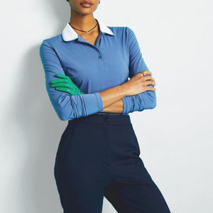Polo de Manga Larga para Mujer, Azul, Tejido de Punto, Secado Rápido, Color Sólido, Logotipo Frontal, Venta al Por Mayor, Personalizado, OEM - Product Image 2