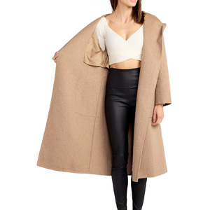 Manteau long en laine mélangée pour femme, col châle, devant ouvert, couleur unie, élégant, mode hiver - Product Image 2
