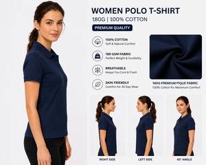 Polo à manches courtes bleu marine pour femme, couleur unie, coton Supima, vêtements décontractés - Product Image 2