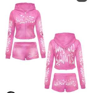 This women’s hoodie and shorts <b>set</b> is designed for comfort styl and everyday versatility Made from high- - Product Image 3