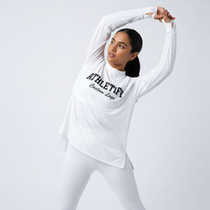 Camiseta Deportiva Holgada para Mujer, con Dobladillo Alto-Bajo, Manga Larga, Ecológica, Transpirable, 100% Poliéster, para Ejercicio, Gimnasio, Yoga - Product Image 1