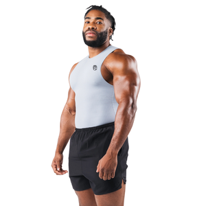 เสื้อกล้ามรัดรูปผู้ชาย แขนกุด ทรงเข้ารูป สำหรับออกกำลังกาย ฟิตเนส เล่นกีฬา ซับในชั้นใน สีเทา สปอร์ตแวร์ - Product Image 2