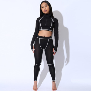 Vente en gros de vêtements de sport personnalisés pour femmes, haut de sport slim fit à manches longues, veste de yoga à fermeture éclair intégrale, ensemble de yoga pour femmes - Product Image 2
