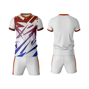 Conjunto de Camiseta de Fútbol Sublimada para Hombre, Blanca, Roja y Azul, con Estampado Geométrico, Manga Corta, Cuello en V, Transpirable, Ajuste Atlético, para Todas las Temporadas - Product Image 1