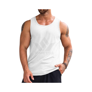<b>Men's</b> <b>White</b> Striped O-Neck Knitted Cotton Tank Top Breathable Sleeveless Casual <b>Vest</b> - Product Image 1