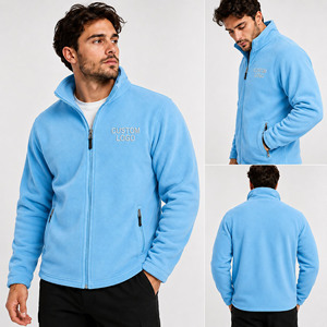 Veste en polaire bleu clair pour homme, fermeture éclair intégrale, col montant, broderie de logo personnalisée, vêtements décontractés pour l'automne - Product Image 1