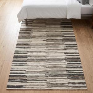 Tapis tissé à la main en laine, beige crème et gris, à rayures linéaires abstraites, géométrique moderne, pour sol - Product Image 5