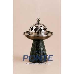 Brûleur d'encens de luxe en métal avec base en marbre, support moderne en argent pour Bakhoor, couvercle perforé, pour Oud et Résine, écologique, élégant, pour l'aromathérapie - Product Image 3