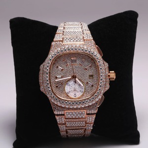 Montre Hip Hop Unisexe en Moissanite et Diamant, Haute Qualité, Plaqué Or Rose 18K, Acier Inoxydable, Véritable Or Rose 18K, Tendance Affaires - Product Image 4