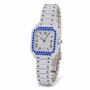 Reloj unisex de lujo de acero inoxidable con diamantes incrustados, esfera analógica, cristal de zafiro, caja redonda de 41 mm, cierre de mariposa, cuarzo. - Product Image 2