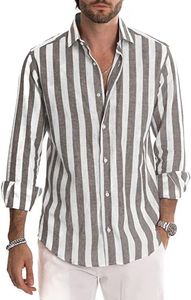 Chemise décontractée à manches longues rayée pour homme, col rabattu, boutonnée, tissée, 100 % coton popeline, écologique, coupe classique, automne - Product Image 3