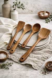 Khadim Handicrafts <b>Wooden</b> <b>Ladle</b> Hand Carved Utensil Hole for Hanging Natural Wood Finish Dishwasher Safe Kitchen Cooking Spoon - Product Image 4