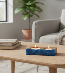 Porte-bougie double en bois fait main moderne pour la maison et la décoration, idéal pour Noël, Pâques, les fêtes d'hiver - Product Image 1