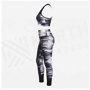North Approach 2 Piece Yoga Set Racerback <b>Crop</b> <b>Top</b> Full Length Leggings Printed <b>Mesh</b> Breathable High Waist Sportswear Front - Product Image 3