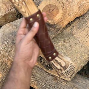 Handmade Industrial Grade Viking <b>Axe</b> Engraved Nordic Head Carbon Steel Blade Wooden Leather Wrap Inspired Scandinavian Heritage - Product Image 4