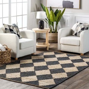 Handwoven Diamond Pattern Jute Area Rug Modern Geometric Cotton Flat <b>Weave</b> Carpet Living Room Bedroom Hallway Home Decor Rug - Product Image 3
