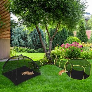 5 in 1 Portable Outdoor Cat Enclosure Indoor-Use Play Tent Tunnel & House with Exercise Wheel for Feline Fun! - Product Image 3