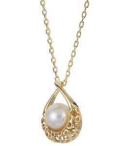 Collana con Pendente a Goccia Testurizzata (7mm) di Perla d'Acqua Dolce Coltivata, in Argento Sterling Placcato Oro 14k, Lunghezza 18 Pollici |   Macy's - Product Image 3
