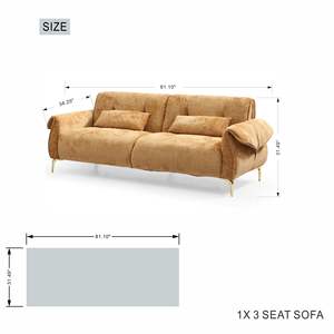 Sofá de 3 Plazas de Lujo con Cojines Confortables y Patas Doradas para Sala de Estar - Product Image 3