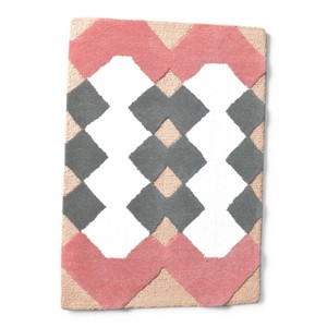 Alfombra Moderna de Lana Hecha a Mano con Diseño Geométrico de Diamantes, en Tonos Rosa Pálido, Gris, Marfil y Beige, de Alta Densidad - Product Image 3