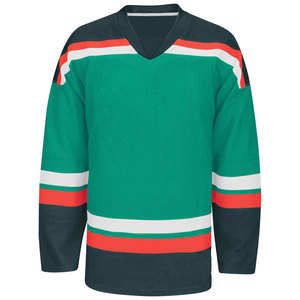 Custom Ice Hockey Jersey Green Blue White Striped V-Neck Full Sleeve Sublimated Print Moisture Wicking Unisex Adult - Product Image 3