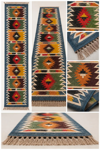 Farmhouse Colorful Handwoven Wool Jute <b>Runner</b> <b>Rug</b> Tribal Boho Southwestern Kilim Geometric <b>Kitchen</b> Hallway Stair Floor Carpet - Product Image 5