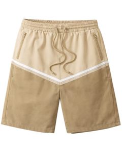 Beige And Khaki Color Block Mens Drawstring Shorts Zipper Pocket Casual Summer Beach <b>Athletic</b> Quick Dry Comfortable Shorts - Product Image 1