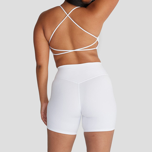 Soutien-gorge de sport blanc sans coutures pour femme, à découpes, col halter, pour yoga et fitness, maintien moyen, col carré, couleur unie - Product Image 3