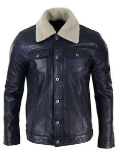 <b>Men</b> Rugged Leather <b>Jacket</b> Genuine Leather Casual Zip Front Durable Comfortable Breathable Quick-Dry Winter Regular Fit Outerwear - Product Image 5