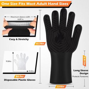 1472 gradi F ignifugo guanti da Barbecue antiscivolo in Silicone guanti da forno per cucina Barbecue grigliare cottura campeggio fumatore-nero - Product Image 4
