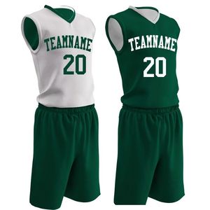 Conjunto de Uniforme de Baloncesto Reversible Personalizado con Nombre del Equipo 20 Verde Blanco Sin Mangas Malla Transpirable de Secado Rápido Unisex para Adultos - Product Image 1
