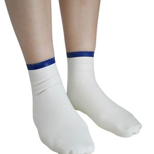 Women's White Opaque Pantyhose <b>Full</b> Length Knitted Spandex Tights With Blue Waistband All Seasons Daily Wear - Product Image 4