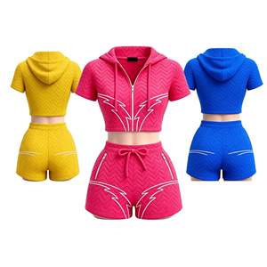 2026 Custom Streetwear Women's Above Knee Hooded Two-Piece <b>Set</b> Casual Print Eco-Friendly Breathable Zip - Product Image 1