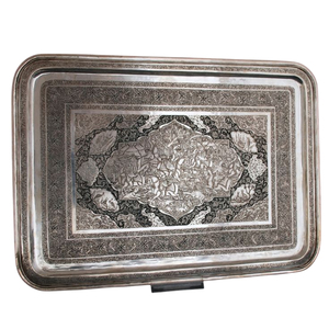 Bandeja de servir metálica decorativa de alta calidad con asas, rectangular, con relieve, estilo otomano marroquí, para comida, para fiestas en casa - Product Image 2