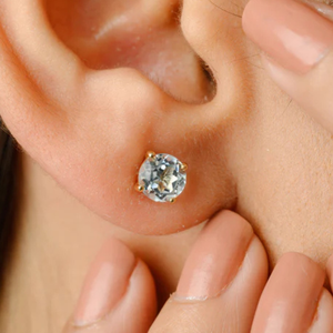 14K White Gold Round Blue Topaz Prong Set Solitaire Stud Earrings - Product Image 1