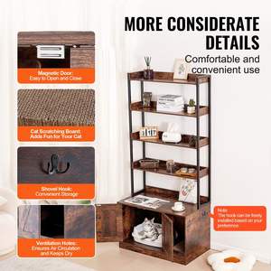 Litière pour chat dissimulée, grande, avec 4 étagères de rangement, meuble de toilette pour chat en bois, convient à la plupart des litières, 33,5 po x 19,3 po x 72,3 po - Product Image 6