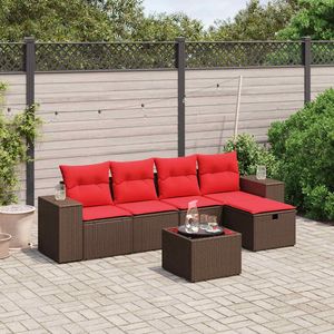 Set Divano da Giardino in Polyrattan Marrone con Cuscini, 6 Posti, Arredamento da Esterno, Stile Contemporaneo, Design Moderno - Product Image 3