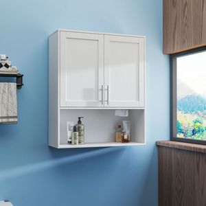 Armadio a specchio da bagno a due porte con Area di stoccaggio multifunzionale per tessuti facciali Slot da parete per vanità - Product Image 2