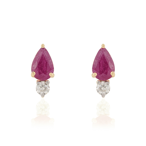 Pendientes Minimalistas de Oro Amarillo Puro de 14K Hechos a Mano para Mujer, con Rubí y Diamante Corte Pera de 6x4mm, Joyería de Piedra de Nacimiento de Julio, Venta al por Mayor - Product Image 1