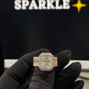 Radiant Cut Iced Out Moissanite <b>Ring</b> 925 Sterling <b>Silver</b> 14K Gold Plated Luxury Hip Hop Jewelry for <b>Men</b> Women Engagement - Product Image 1